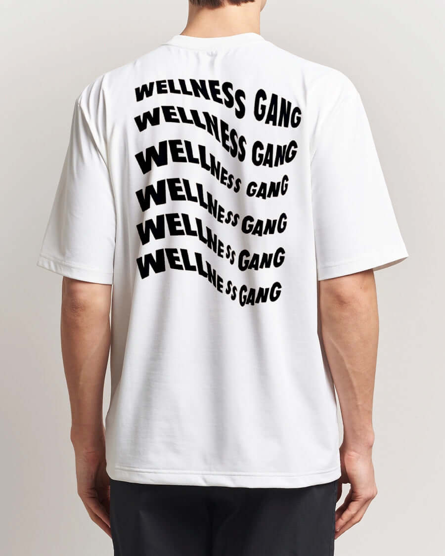 Men's Wellness Gang T-Shirt, organic 100% cotton, featuring playful graphic on back, perfect for casual looks.