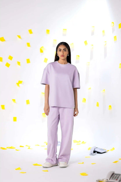 COZY Ladies oversized tee and pants co-ord set V2 in COZY Cotton, front standing pose