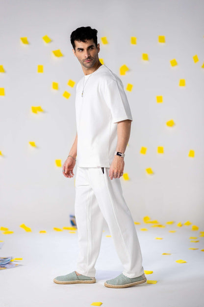 COZY Men's Classic Fit Pants styled with a casual white top, featuring a soft breathable fabric blend and classic fit.