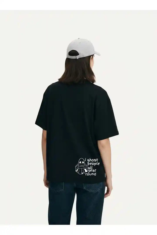 "i ghost people all year round" Oversized T-Shirt Extra Small / Phantom Black Cozy