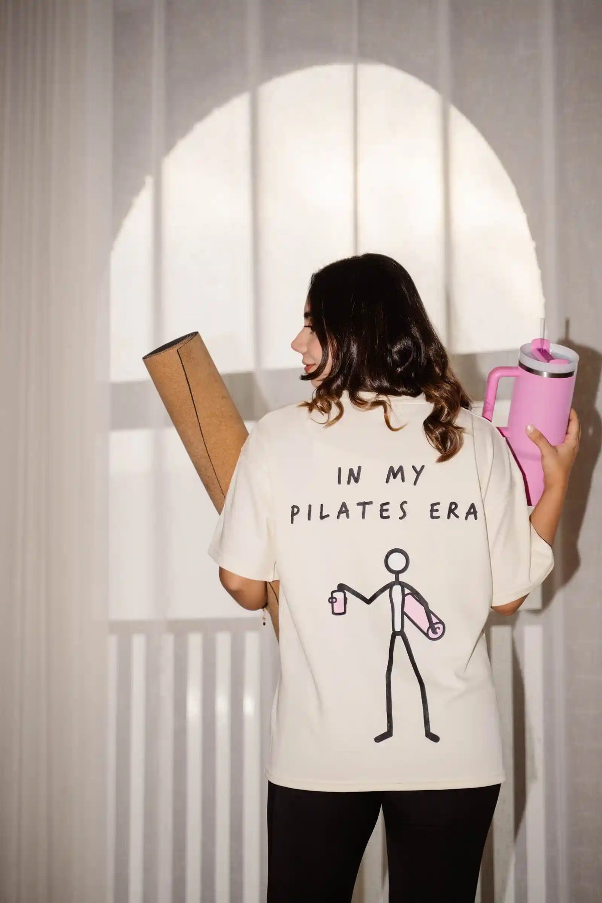 In My Pilates Era oversized tee in COZY Cotton, back print worn 
