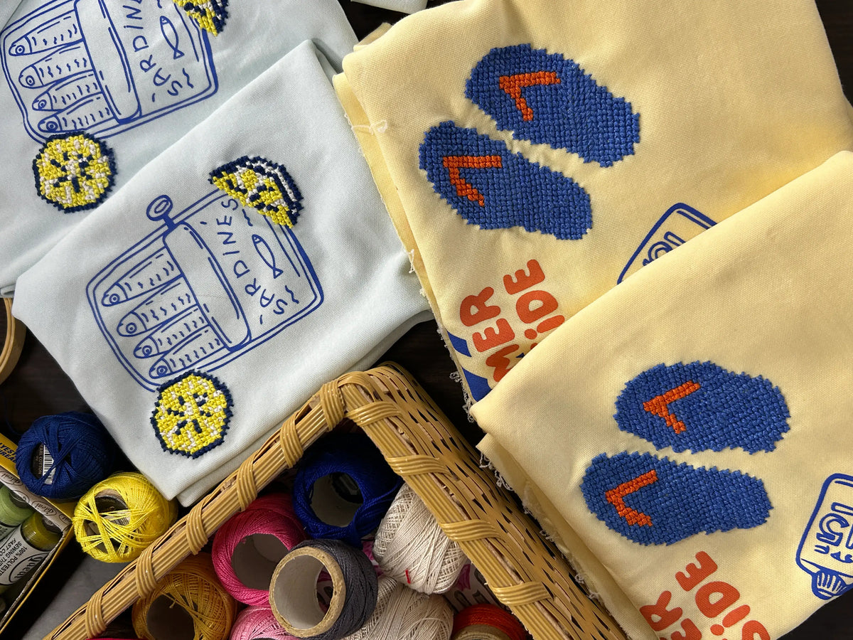  Sardines & Lemon Tee | Hand Embroidered Tee | COZY x Pixel Stitch